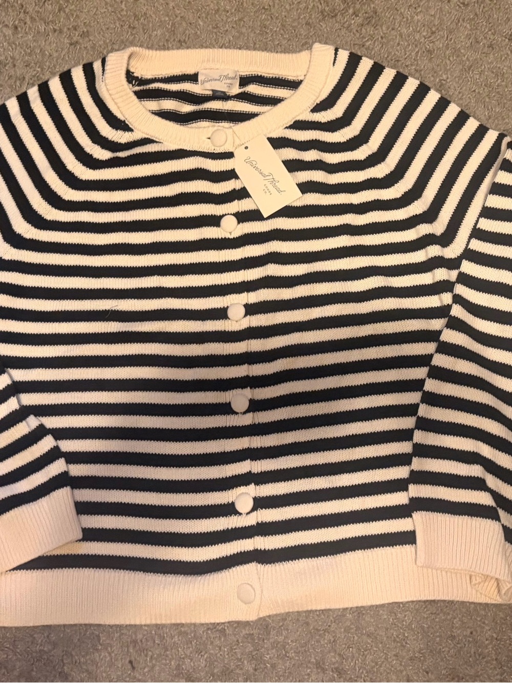 Universal Thread Black and Cream Striped Button-Front Cardigan